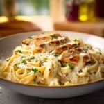 Cheesy One-Pot Chicken Alfredo Pasta served in a bowl