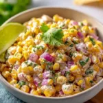 Healthy street corn salad with Greek yogurt, a fresh summer dish.