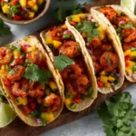 Honey chipotle shrimp tacos with fresh toppings and a light corn tortilla